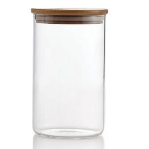 Boite de conservation en plastique avec couvercle en bois