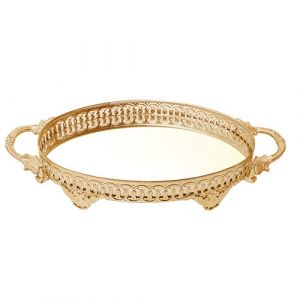 Pateau oval avec miroir doré