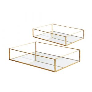 Lot de 2 plateaux rectangulaires en doré