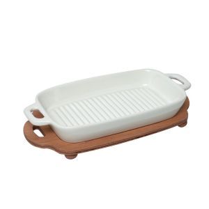 Plat grill céramique rectangulaire avec support
