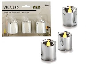 Set de 3 bougies led argentées