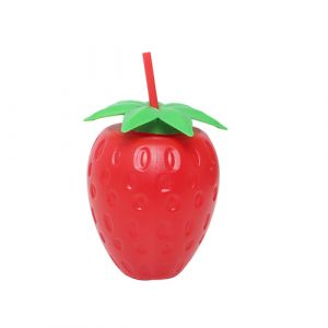 Bouteille d'eau forme fraise avec paille en plastique