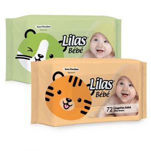 Lot de 2 lingettes lilas bébé orange/vert 