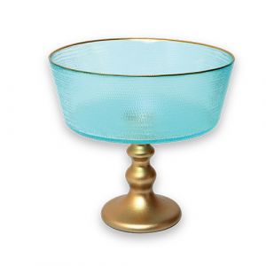 Bol en verre sur pied avec bordure dorée