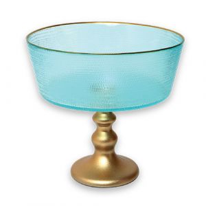 Bol en verre sur pied avec bordure dorée