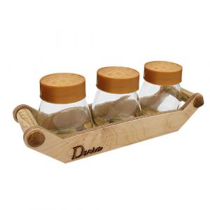Lot de 3 pots à épices avec support en bois