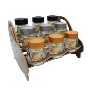 Lot de 9 pots à épices avec support bois