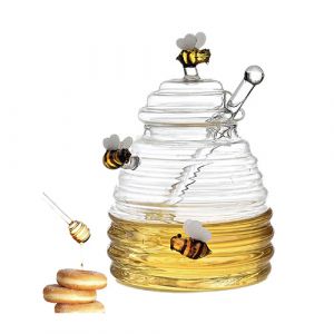 Pot à miel en verre avec couvercle et cuillère 