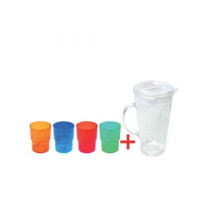 Pichet à boisson + 4 verres coloré