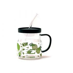 Tasse en verre avec couvercle et paille