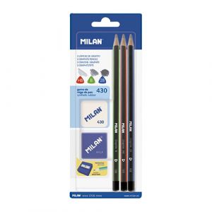 Blister 3 crayons graphite + taille crayon + gomme