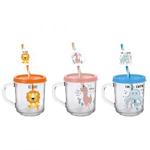 Tasse en verre pour enfant avec paille