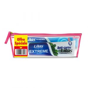 Trousse brosse à dent rose+dentifrice extreme 