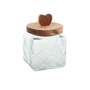Boite de stockage en verre avec couvercle en bois