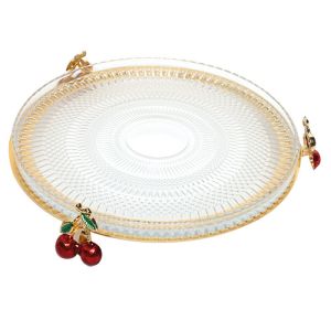 Plateau à servir doré avec motif cerise 
