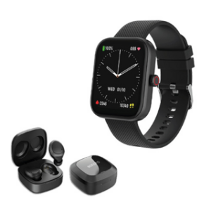 pack smartwatch+kit bleutooth noir 